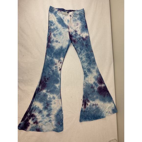 Bohemian Island Bell Bottom Pants Tie Dye Blue Purple Boho Unique 70s Small - Picture 1 of 8